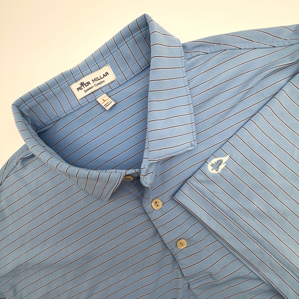 Peter Millar Summer Comfort Mens Blue Striped Golf Polo MS22EK08S L